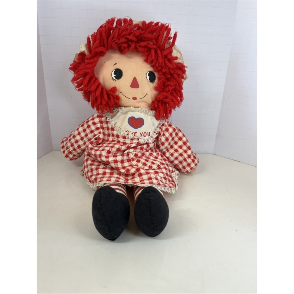 VTG Knickerbocker Raggedy Ann 13" Rag Doll I Love You Heart Bedtime Fabric HTF